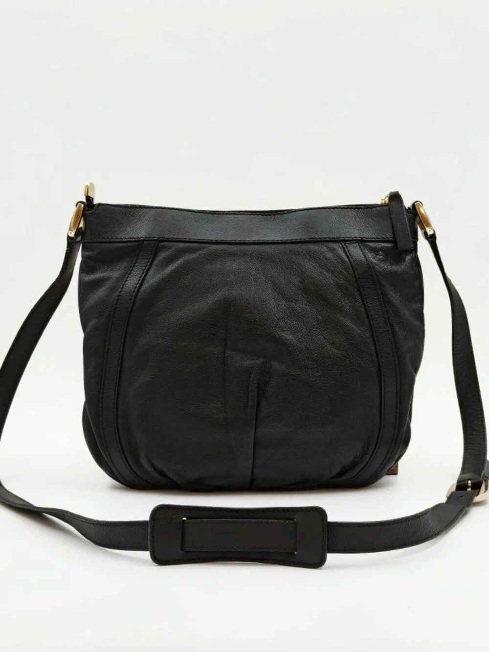 Gucci Black Leather D-Ring Shoulder Crossbody Bag Gold Hardware